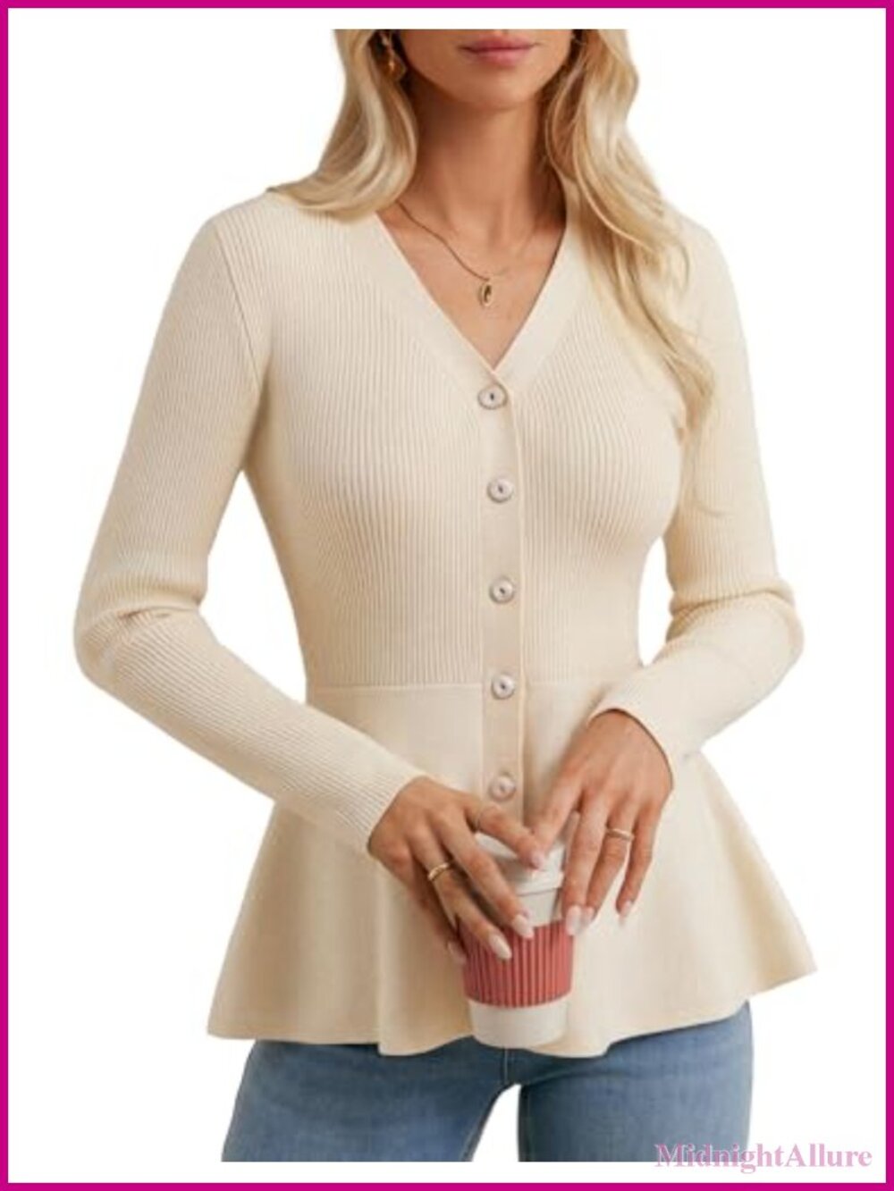 Long Sleeve Cardigan Button Up Knit Blazer Business Casual Peplum Top